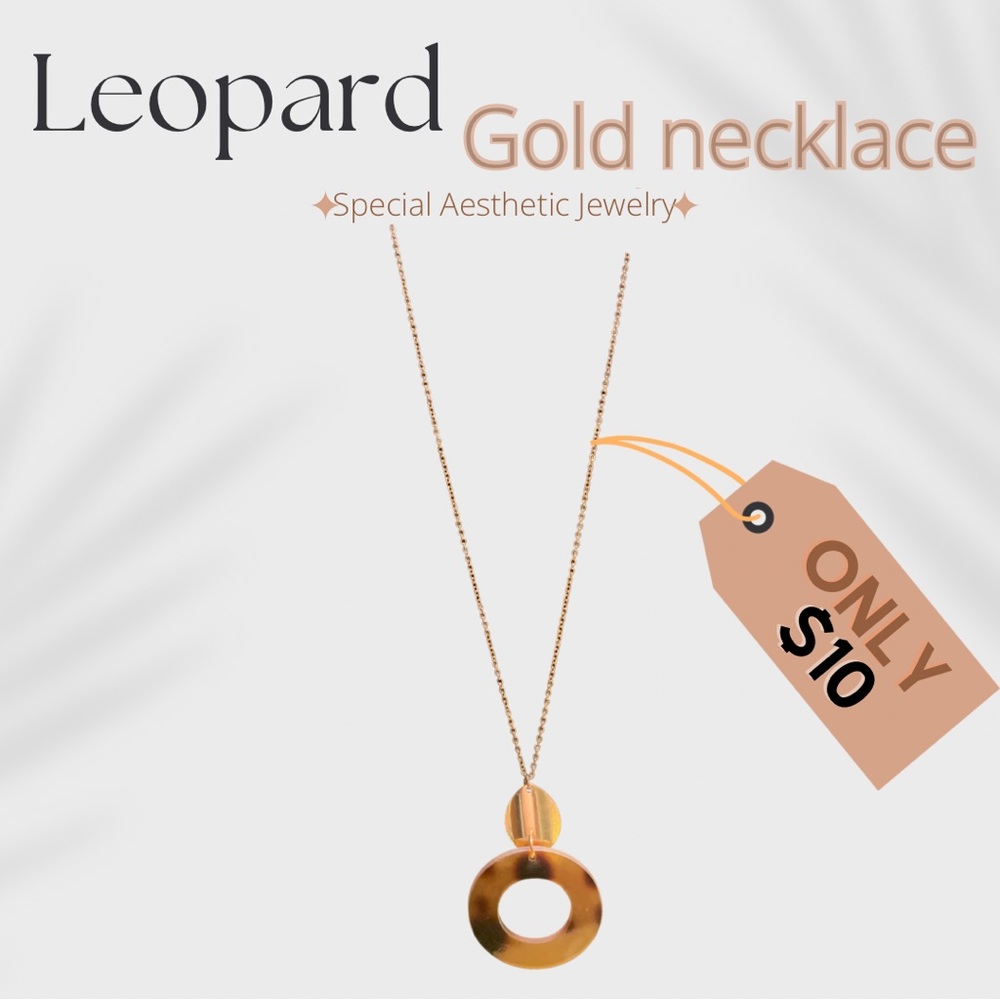 Gold leopard print round necklace. So cute!💥 Can dress it ⬆️ or ⬇️! Only 1.